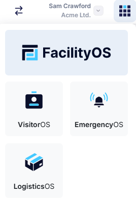 Screenshot of available modules to select from the 9-panel icon.