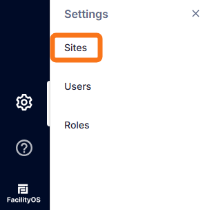 Screenshot of the options in the settings menu showing sites highlighted.