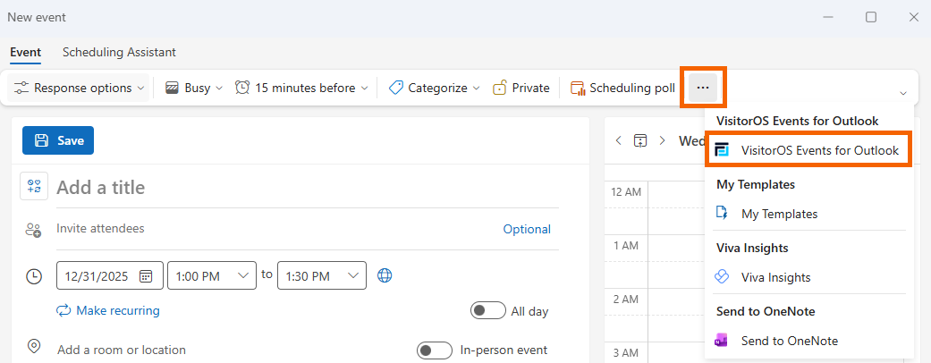 Screenshot of the VisitorOS Events for Outlook option.