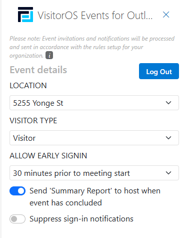 Screenshot of the VisitorOS Event details.
