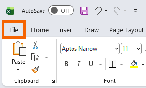 Screenshot of the file option highlighted in Excel.