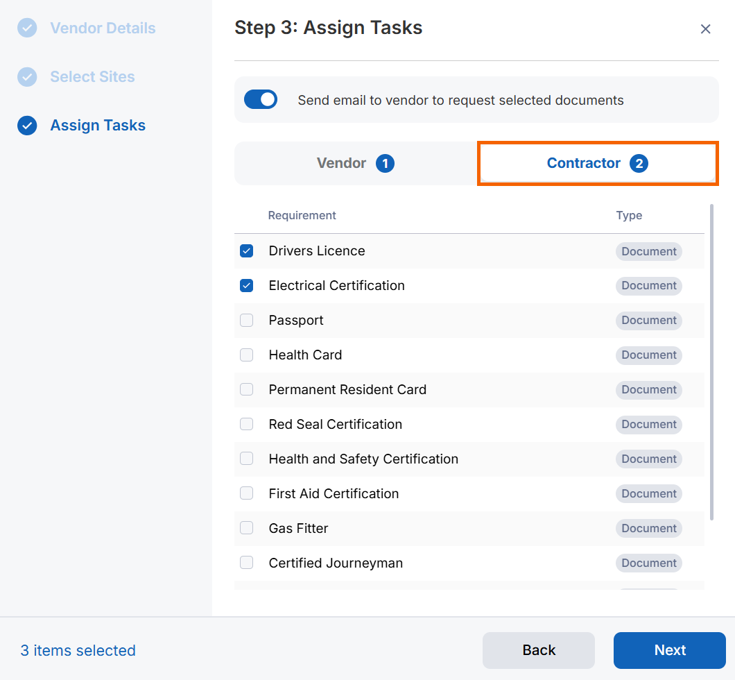 Screenshot of the "Contractor" tab highlighted.