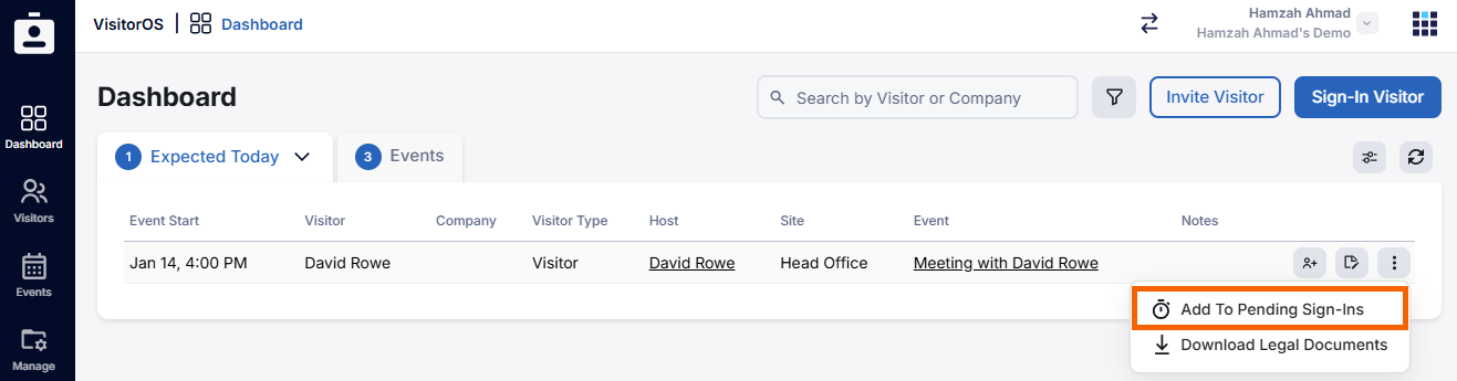 Add to Pending Sign-Ins option in the menu.