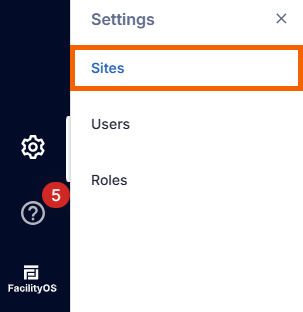 Screenshot of the Sites option highlighted.