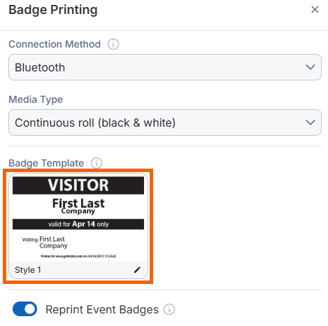 Screenshot of badge template options.
