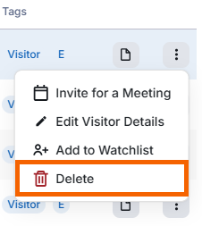screenshot showing the "Delete" option for a visitor.