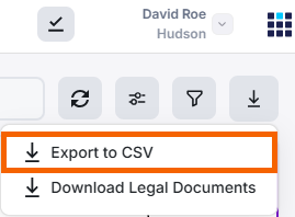 Screenshot showing the "Export to CSV" option highlighted.
