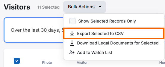 Screenshot showing the "Export Selected to CSV" option."