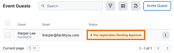 Screenshot of a guest with the "pre-registration pending approval" status.