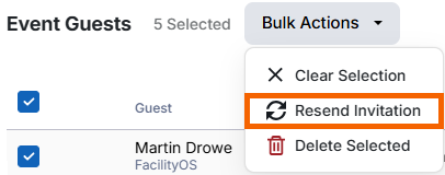 Screenshot showing the "Resend Invitation" option highlighted from the Bulk Actions menu.