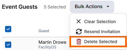Screenshot showing the "Delete Selected" option in the Bulk Actions menu highlighted.