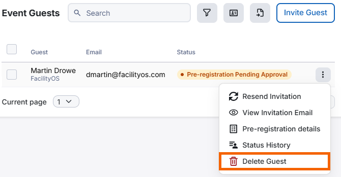 Screenshot showing the "Delete Guest" option.
