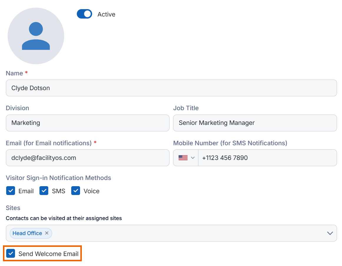 Screenshot showing the "Send Welcome Email" option highlighted.