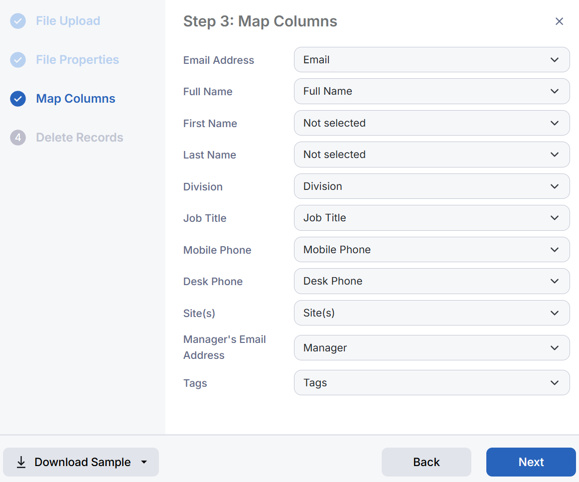 Screenshot showing columns correctly mapped.