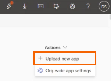 Screenshot showing the Upload an app option.