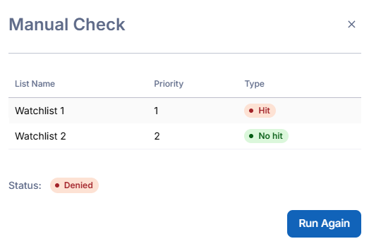 Screenshot of the results of a manual check.