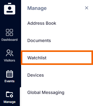 Screenshot of the Watchlist option in the manage menu.