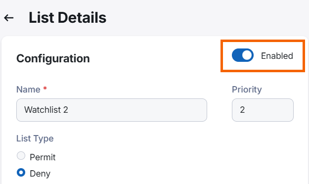 Screenshot showing the enable/disable toggle highlighted.