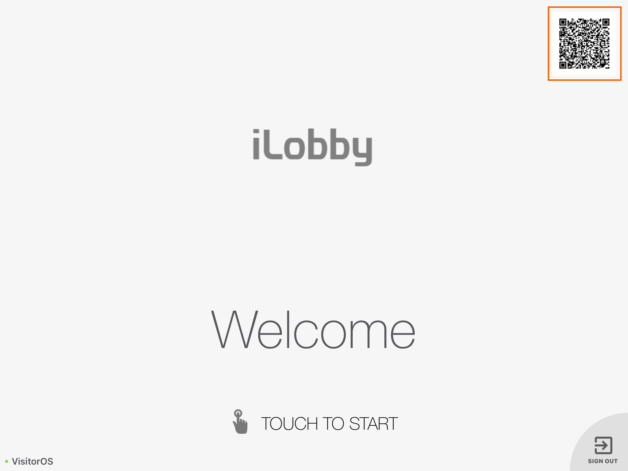 Screenshot of the kiosk's home screen showing the QR code highlighted.