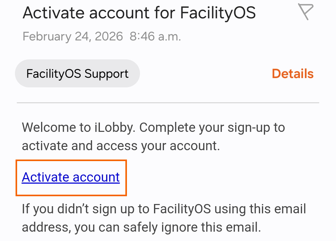 screenshot showing the Activate account" link highlighted in the email.