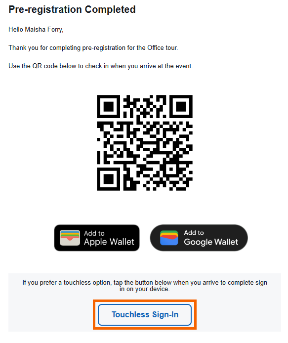 Screenshot of the "Touchless Sign-In" button.