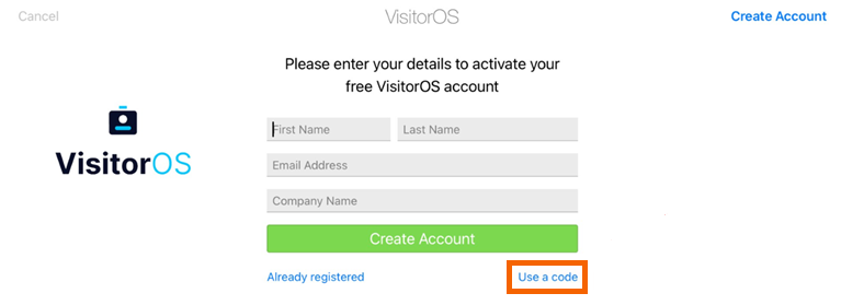 Screenshot showing the "use a code" option highlighted.