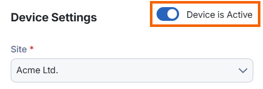 Screenshot showing the "Device is Active" toggle turned on.