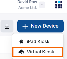 Screenshot showing the "Virtual Kiosk" option highlighted.