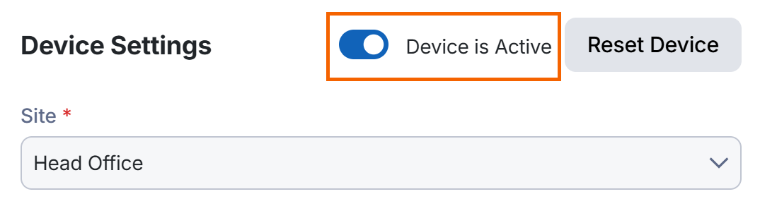 Screenshot showing the "Device is Active" toggle highlighted.