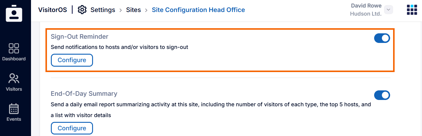 Screenshot showing the "Sign-Out Reminder" setting highlighted.
