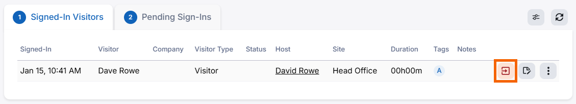 Screenshot of the sign-in visitors tab.