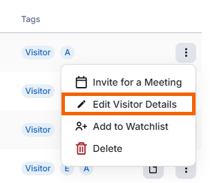 Screenshot showing the "Edit Visitor Details" option highlighted.