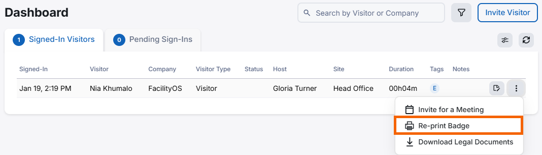 Screenshot of the "Re-print Badge" option.
