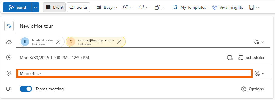 Screenshot showing the "Add a room or location" field highlighted.