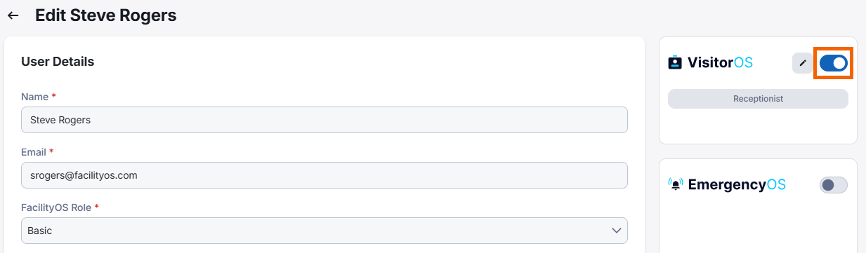 Screenshot showing the VisitorOS module turned on.