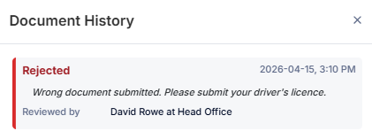 Screenshot showing a status that states why the task was rejected.