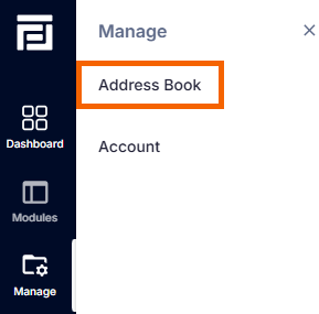 Screenshot showing the "Address Book" option highlighted.