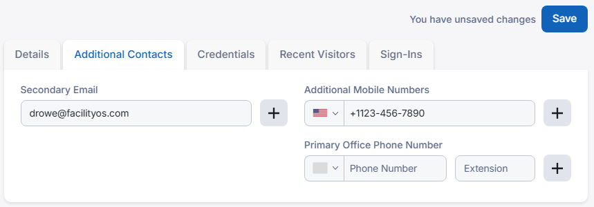 Screenshot showing the Secondary Email and Additional Mobile Number options.