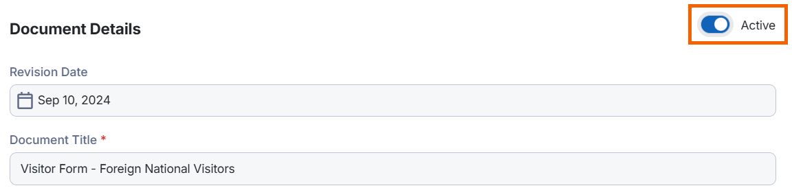 Screenshot showing the Active toggle highlighted.