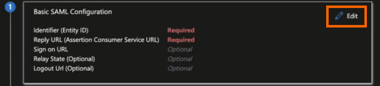 Screenshot showing the "Edit" option in Basic SAML Configuration.