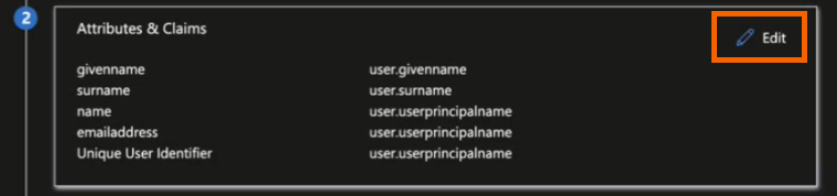 screenshot showing the "Edit" option in Attributes & Claims.