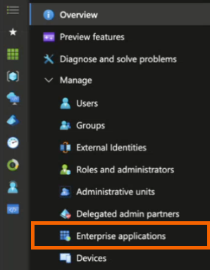Screenshot showing "Enterprise applications" highlighted.