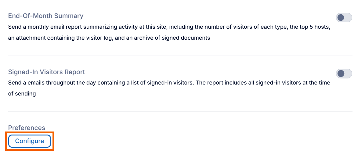 Screenshot showing the "Configure" button under "Preferences."