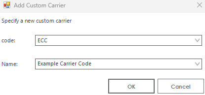 Screenshot showing an example of a code and name of a carrier.