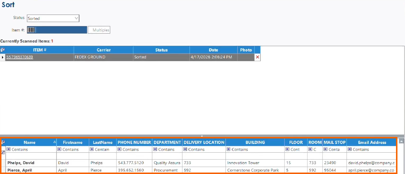 Screenshot of the recipient list panel.