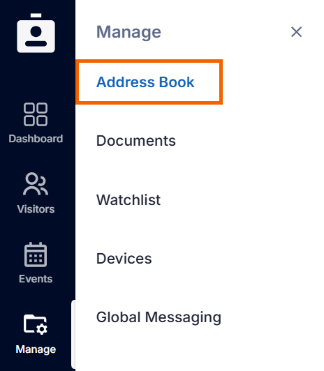 Screenshot showing the "Address Book" option highlighted. 