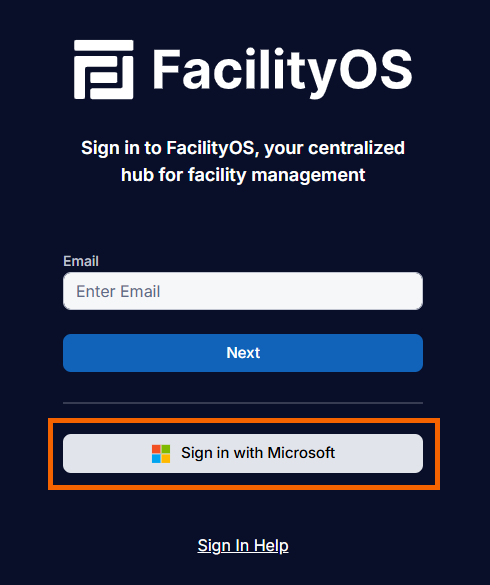 Screenshot showing the "Sign in with Microsoft" button highlighted.