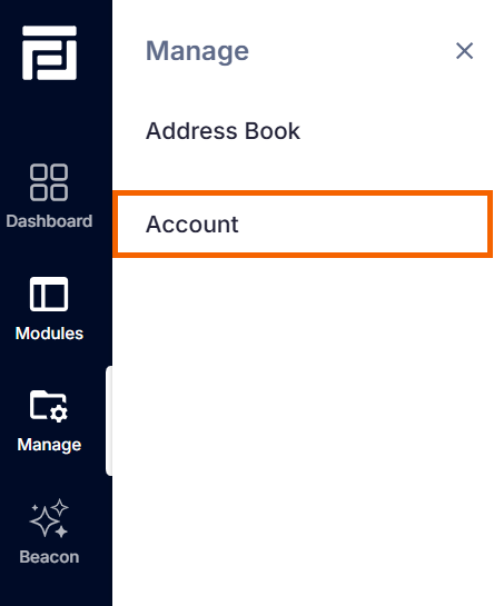 Screenshot of the "Account" option highlighted.