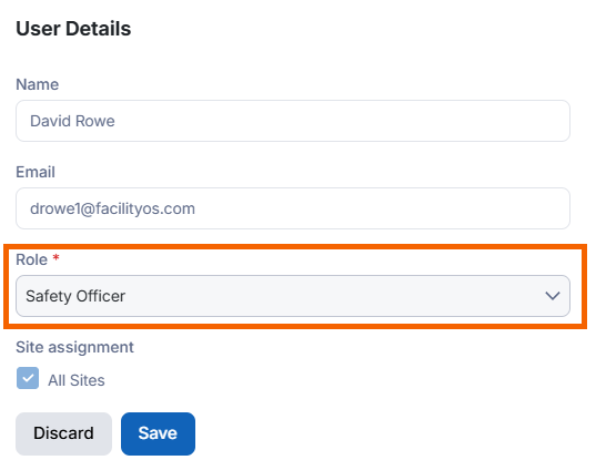 Screenshot showing the Safety Officer role selected.