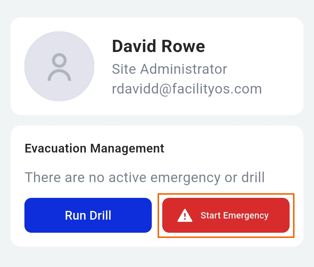 Screenshot of the Start Emergency button highlighted.